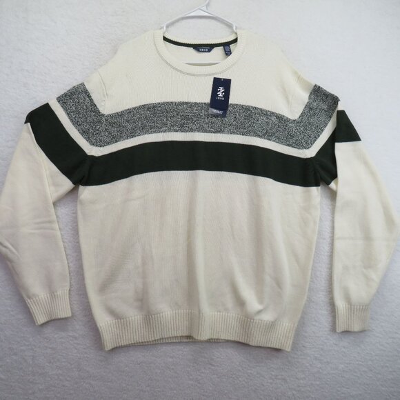 IZOD Sweater Mens Size 2XL Green Woods Cove Chest Stripe Crewneck New - Picture 1 of 10